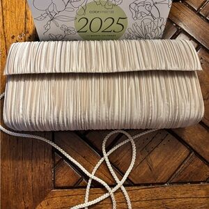 Cream Mini Bag with Textured Pleats and Satin Finish